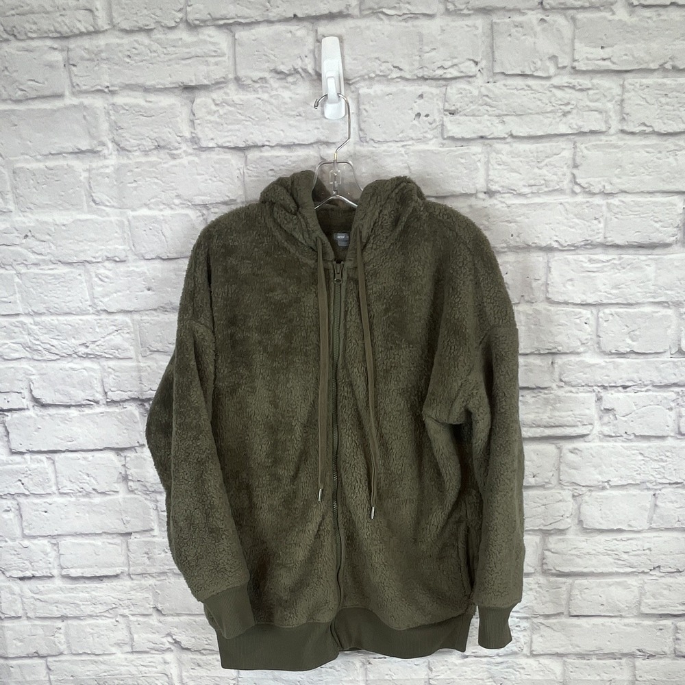 Aerie Green Fleece Hooded Oversized Full Zip Hoodie Size Small Fairy Grunge